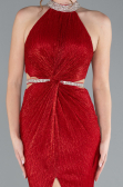 Red Halter Neck Slit Long Glitter Mermaid Evening Gown ABU4766