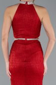 Red Halter Neck Slit Long Glitter Mermaid Evening Gown ABU4766