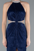 Navy Blue Halter Neck Slit Long Glitter Mermaid Evening Gown ABU4766