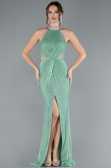 Mint Halter Neck Slit Long Glitter Mermaid Evening Gown ABU4766