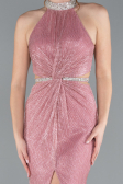 Pink Halter Neck Slit Long Glitter Mermaid Evening Gown ABU4766