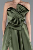 Olive Drab Strapless Slit Long Satin Prom Dress ABU4680