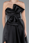 Black Strapless Slit Long Satin Prom Dress ABU4680