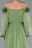 Olive Drab Floral Boat Neck Long Sleeve Chiffon Prom Gown ABU4130