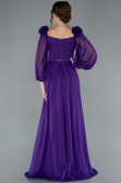 Purple Floral Boat Neck Long Sleeve Chiffon Prom Gown ABU4130