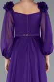 Purple Floral Boat Neck Long Sleeve Chiffon Prom Gown ABU4130
