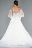 White Slit Laced Sleeve Accessories Long Wedding Dress ABG114
