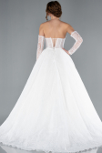 White Strapless Neckline Long Sleeve Lace Ball Gown Wedding Dress ABG038