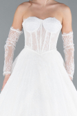 White Strapless Neckline Long Sleeve Lace Ball Gown Wedding Dress ABG038