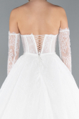 White Strapless Neckline Long Sleeve Lace Ball Gown Wedding Dress ABG038