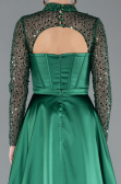 Emerald Green Long Sleeve Bustier Detailed Sequin Train Satin Evening Gown ABU4765