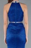 Sax Blue Halter Neck Slit Long Glitter Mermaid Evening Gown ABU4766