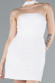 White Halter Neck Mini Sequin Party Dress ABK2201