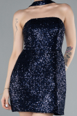 Navy Blue Halter Neck Mini Sequin Party Dress ABK2201
