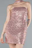 Powder Color Halter Neck Mini Sequin Party Dress ABK2201