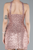 Powder Color Halter Neck Mini Sequin Party Dress ABK2201