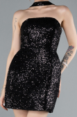Black Halter Neck Mini Sequin Party Dress ABK2201
