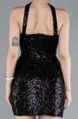 Black Halter Neck Mini Sequin Party Dress ABK2201