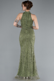 Olive Drab Halter Neck Long Beaded Mermaid Evening Gown ABU4791
