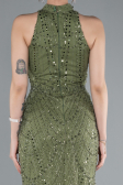 Olive Drab Halter Neck Long Beaded Mermaid Evening Gown ABU4791