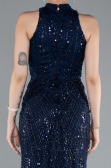 Navy Blue Halter Neck Long Beaded Mermaid Evening Gown ABU4791