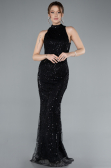 Black Halter Neck Long Beaded Mermaid Evening Gown ABU4791