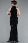 Black Halter Neck Long Beaded Mermaid Evening Gown ABU4791