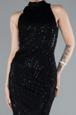 Black Halter Neck Long Beaded Mermaid Evening Gown ABU4791