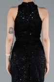 Black Halter Neck Long Beaded Mermaid Evening Gown ABU4791