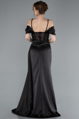 Black Glittery Underwire Slit Long Satin Evening Gown ABU4801