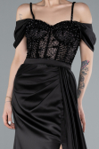 Black Glittery Underwire Slit Long Satin Evening Gown ABU4801