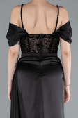 Black Glittery Underwire Slit Long Satin Evening Gown ABU4801