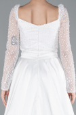 White Sequin Long Sleeves Tail Satin Mermaid Evening Gown ABU4332