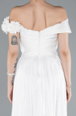 White Boat Neck Long Chiffon Evening Dress ABU4807