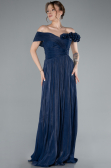 Navy Blue Boat Neck Long Chiffon Evening Dress ABU4807