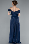 Navy Blue Boat Neck Long Chiffon Evening Dress ABU4807