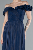 Navy Blue Boat Neck Long Chiffon Evening Dress ABU4807