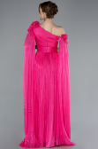 Fuchsia One Shoulder Shawl Sleeve Long Chiffon Evening Dress ABU4809