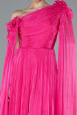 Fuchsia One Shoulder Shawl Sleeve Long Chiffon Evening Dress ABU4809