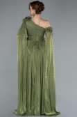 Olive Drab One Shoulder Shawl Sleeve Long Chiffon Evening Dress ABU4809