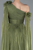 Olive Drab One Shoulder Shawl Sleeve Long Chiffon Evening Dress ABU4809