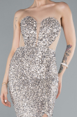 Beige Strapless Slit Long Scaly Mermaid Prom Dress ABU4790