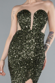 Olive Drab Strapless Slit Long Scaly Mermaid Prom Dress ABU4790
