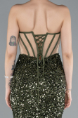 Olive Drab Strapless Slit Long Scaly Mermaid Prom Dress ABU4790