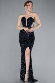 Navy Blue Strapless Slit Long Scaly Mermaid Prom Dress ABU4790