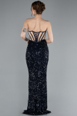 Navy Blue Strapless Slit Long Scaly Mermaid Prom Dress ABU4790