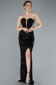 Black Strapless Slit Long Scaly Mermaid Prom Dress ABU4790