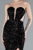 Black Strapless Slit Long Scaly Mermaid Prom Dress ABU4790