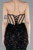 Black Strapless Slit Long Scaly Mermaid Prom Dress ABU4790