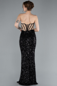 Black Strapless Slit Long Scaly Mermaid Prom Dress ABU4790